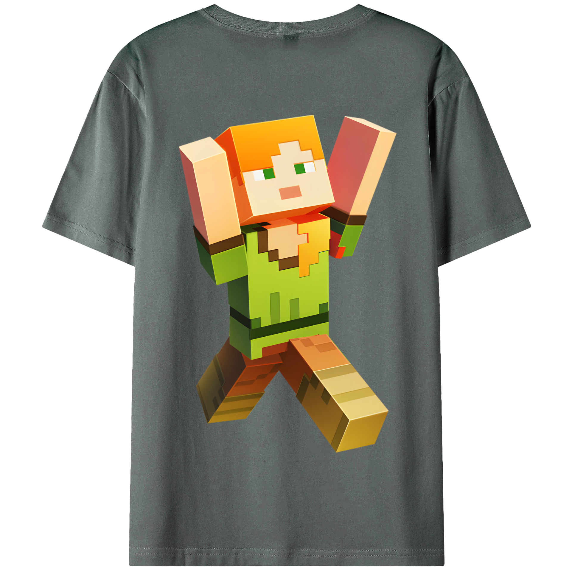 （画像用） マインクラフト ブロックの世界 Minecraft MC Block world 綿100％半袖Tシャツ（背面プリント）